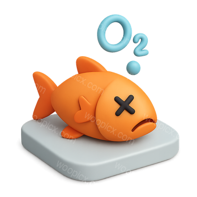 3D Illustration of a Dead Fish with Oxygen Symbol