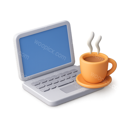 3D Isometric Laptop with Coffee Cup Icon