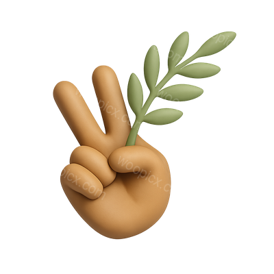3D Peace Hand Icon with Olive Branch