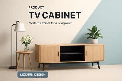 Stylish Modern Living Room with TV Cabinet and Decor