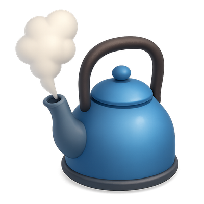 Stylized 3D Kettle Icon with Steam Effect