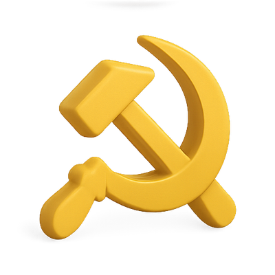 3D Rendering of a Yellow Hammer and Sickle Symbol