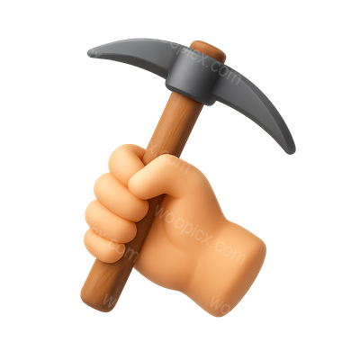 3D Hand Holding a Pickaxe Icon in Isometric View