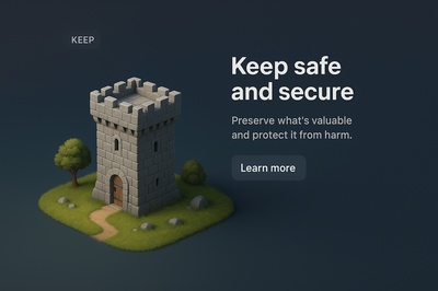 3D Castle Scene with Text and Button for Security Theme