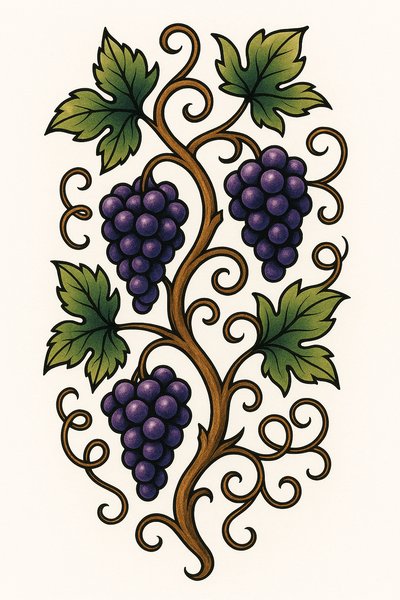 Artistic Illustration of Grape Vines with Decorative Elements