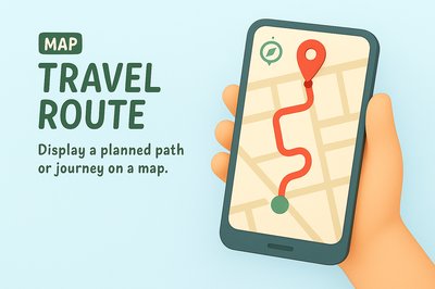 Illustration of a Mobile Map with Travel Route