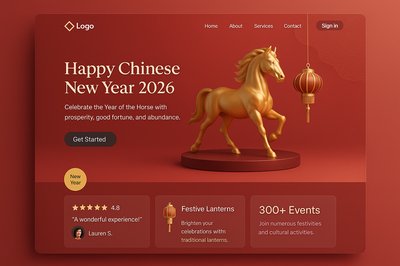Modern New Year Landing Page Design Featuring Horse Statue