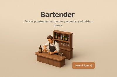Realistic 3D Bartender Scene with Text and Action Button