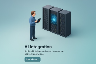 Man Using Tablet in Server Room for AI Integration