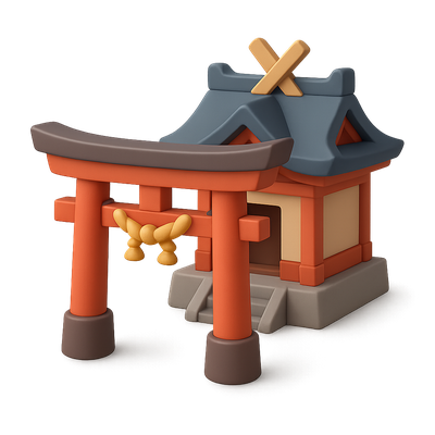 Stylized 3D Shinto Shrine Icon with Volumetric Details