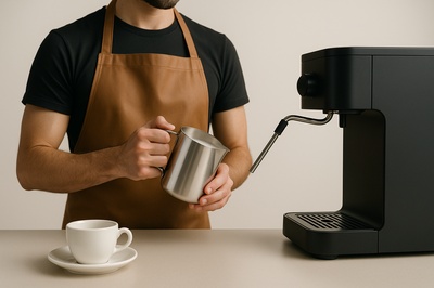 Barista Frothing Milk in a Modern Minimalist Style