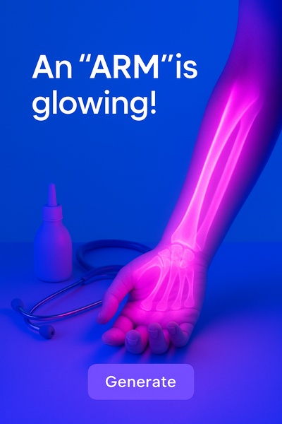 Neon Pink Glowing Arm Against Blue Background