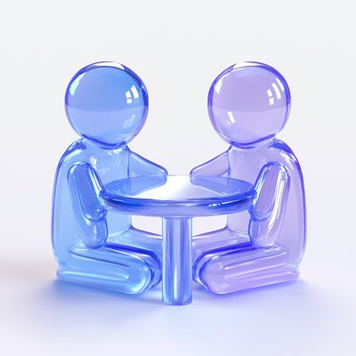 Stylized 3D Render of Two Cartoon Characters at a Table