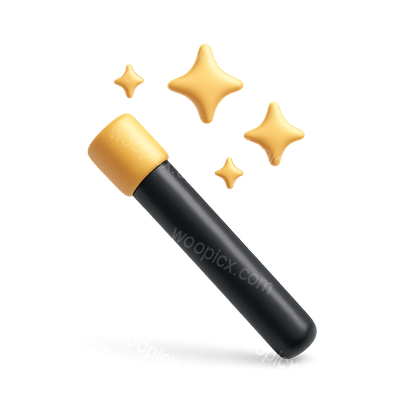 3D Magic Wand Icon with Sparkles on Transparent Background