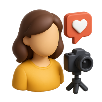 3D Influencer Icon with Camera and Heart Symbol