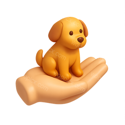 3D Icon of a Hand Holding a Cute Dog Figurine