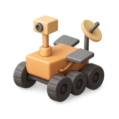 Stylized 3D Mars Rover Icon with Isometric Design