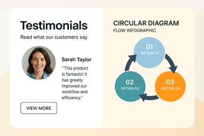 Modern Testimonial Design with Circular Diagram Infographic