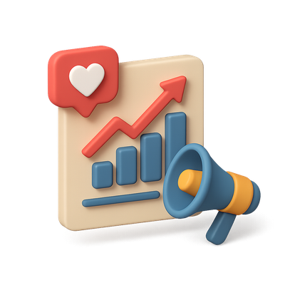 3D Social Media Marketing Icon with Graph and Megaphone