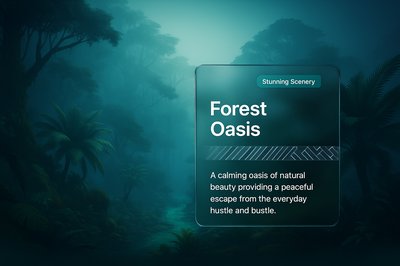 Exotic Foggy Forest Oasis Illustration with Text Overlay