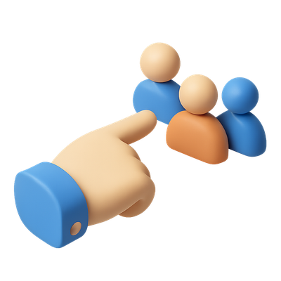 3D Pointing Hand Icon with People in Isometric View