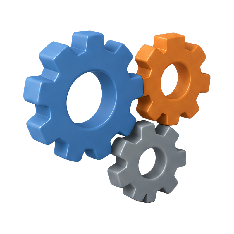 three meshing gears in motion