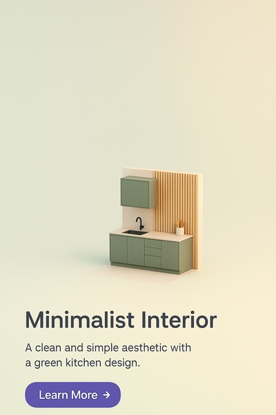 Minimalist Green Kitchen Design with Wood Slat Wall