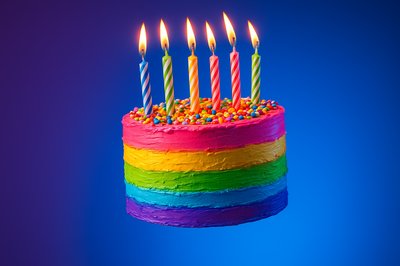 Vibrant Birthday Cake with Colorful Candles on a Blue Background