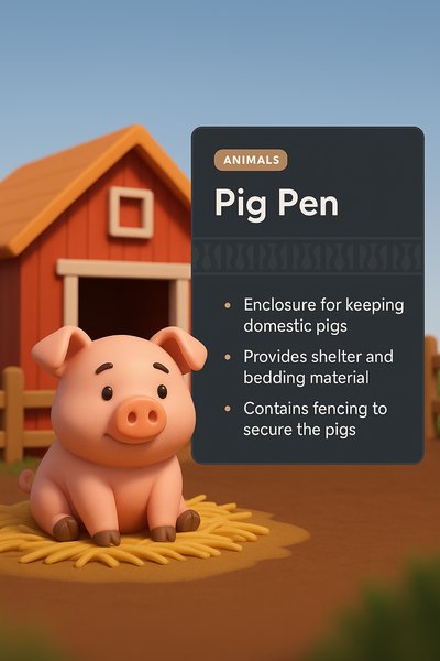 Charming 3D Illustration of a Pig Pen with Informative Overlay