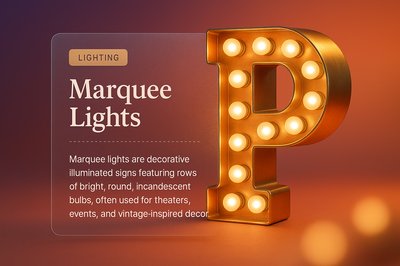 Colorful Marquee Lights with Text and Design Elements