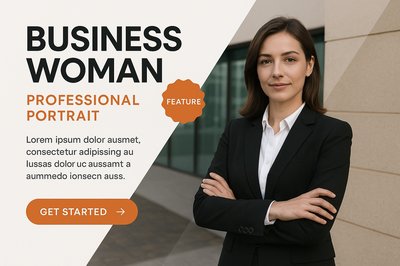 Professional Business Woman Portrait with Engaging Design Elements