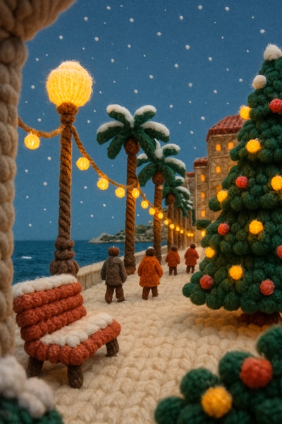Whimsical Winter Scene in Knitted Style