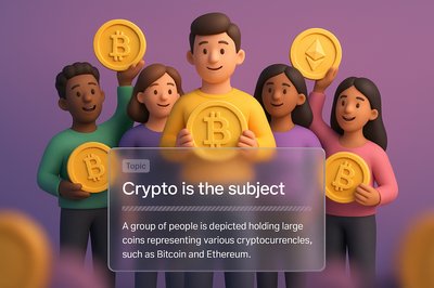 Group of People Holding Cryptocurrency Coins in 3D Illustration