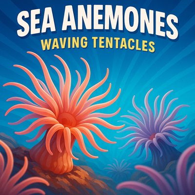 Colorful Illustration of Sea Anemones with Waving Tentacles