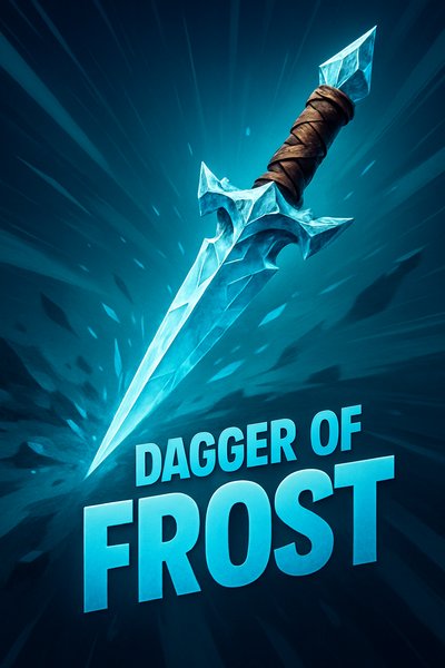 Dynamic Dagger of Frost Illustration with Bold Text