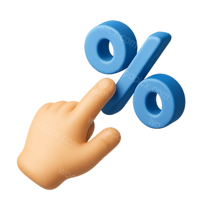 3D Percentage Icon with Hand Interaction in Isometric View