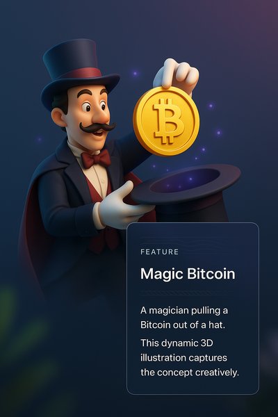 Magician Pulling a Bitcoin from a Hat - Creative 3D Illustration
