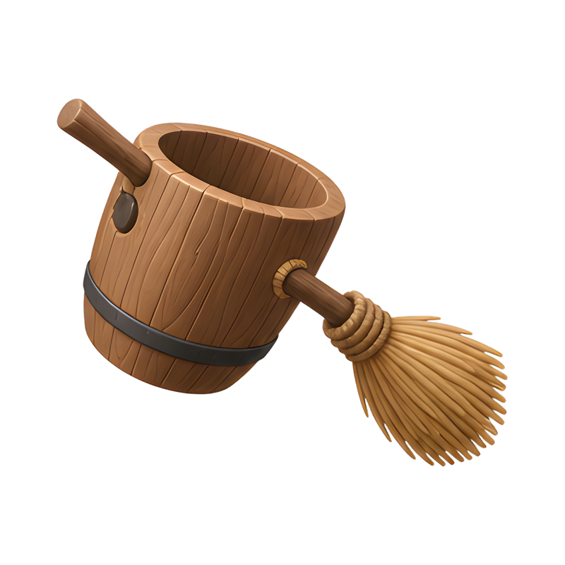 Wooden flying mortar and broom