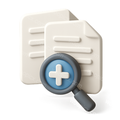 3D Magnifying Glass Icon with Documents
