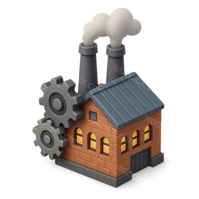 3D Illustration of a Factory with Gears