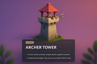3D Illustration of an Archer Tower with Informative Overlay