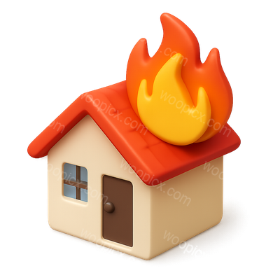 Stylish 3D House Icon with Flame Effect