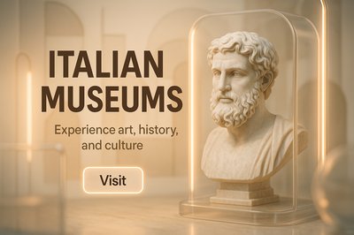 Promotional Graphic for Italian Museums Featuring a Bust