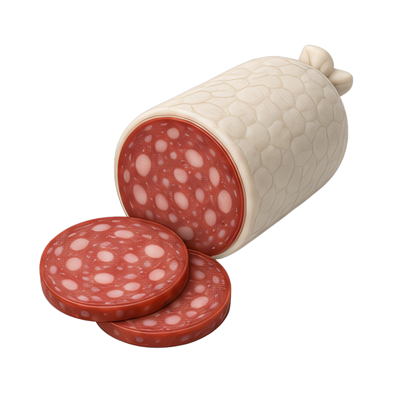 sliced salami rolls on platter