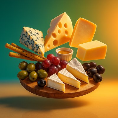 Realistic Cheese Platter with Dynamic Composition