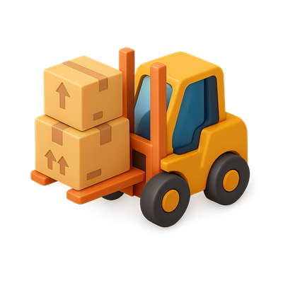 3D Forklift Icon with Boxes in Isometric View