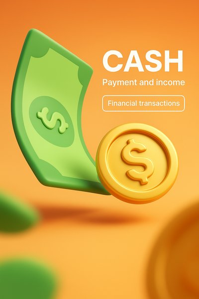 3D Illustration of Cash and Coin Representing Financial Transactions