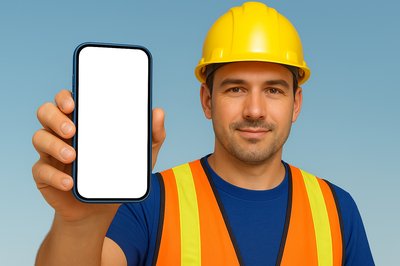 Construction Worker Holding a Phone with a Clear Screen