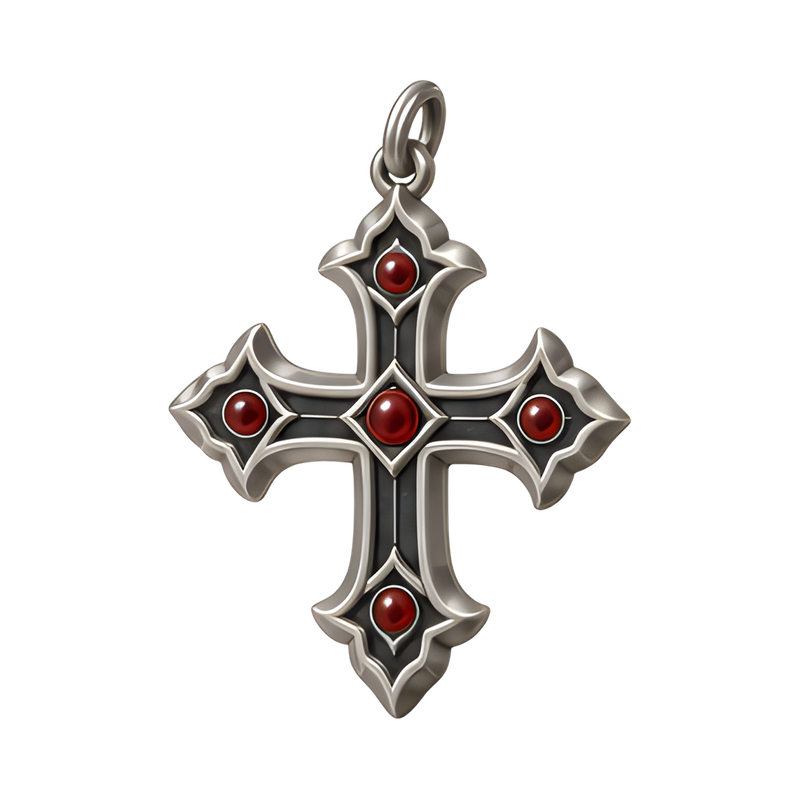 ornate silver gothic cross pendant