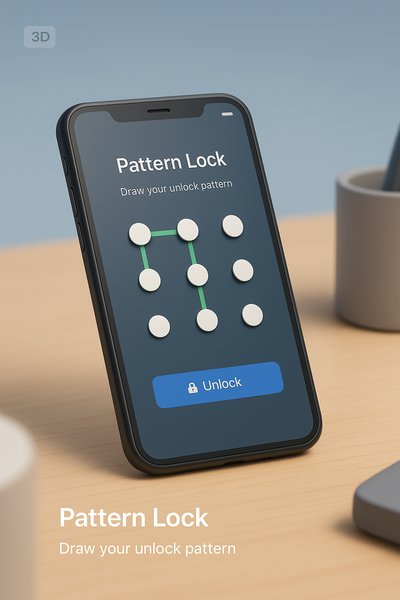 3D Pattern Lock Illustration with Unlock Button